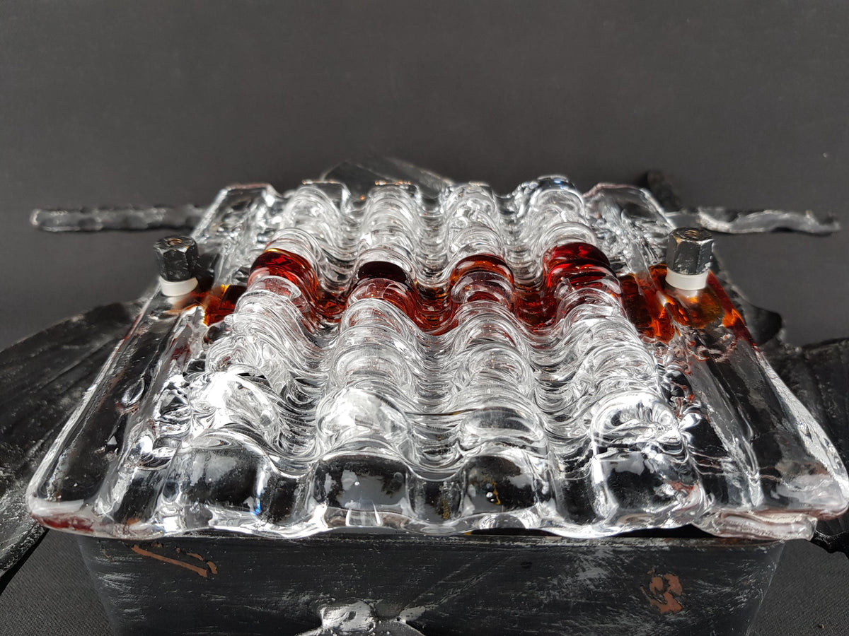 Vintage Tom Ahlström & Hans Ehrlich Brutalist Wall Lamp Wrought Iron and Artistic Glass Sweden 1960s