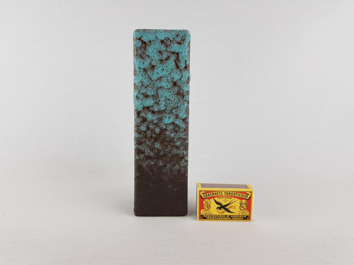 Vintage RUSCHA KERAMIK Rectangular Vase Turquoise Brown Fat Lava West German Pottery 1960s