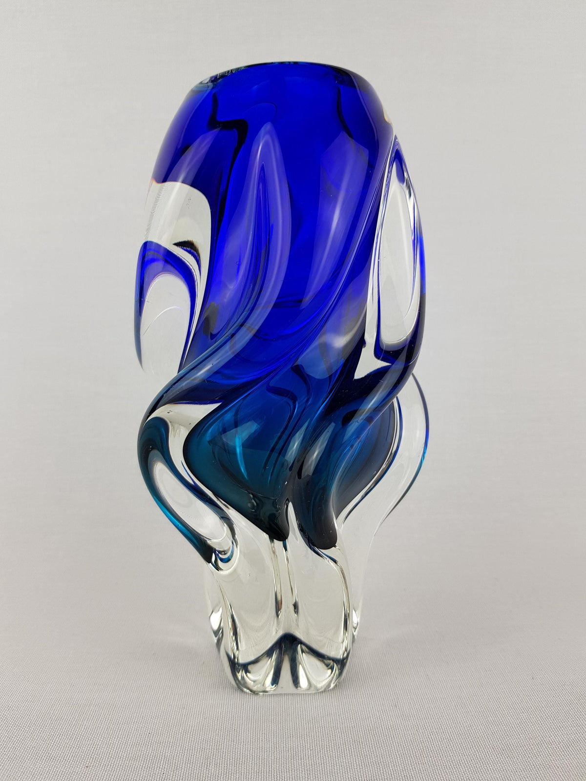 Vintage Rare JOSEF HOSPODKA Blue Vase Novy Bor Borocrystal Bohemian Czech Glass 1960s Czechoslovakia