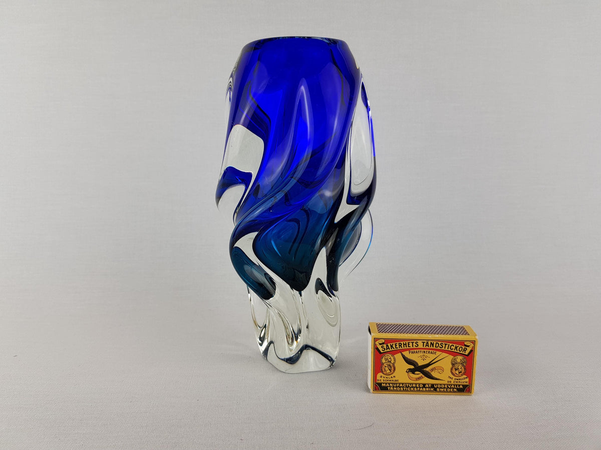 Vintage Rare JOSEF HOSPODKA Blue Vase Novy Bor Borocrystal Bohemian Czech Glass 1960s Czechoslovakia