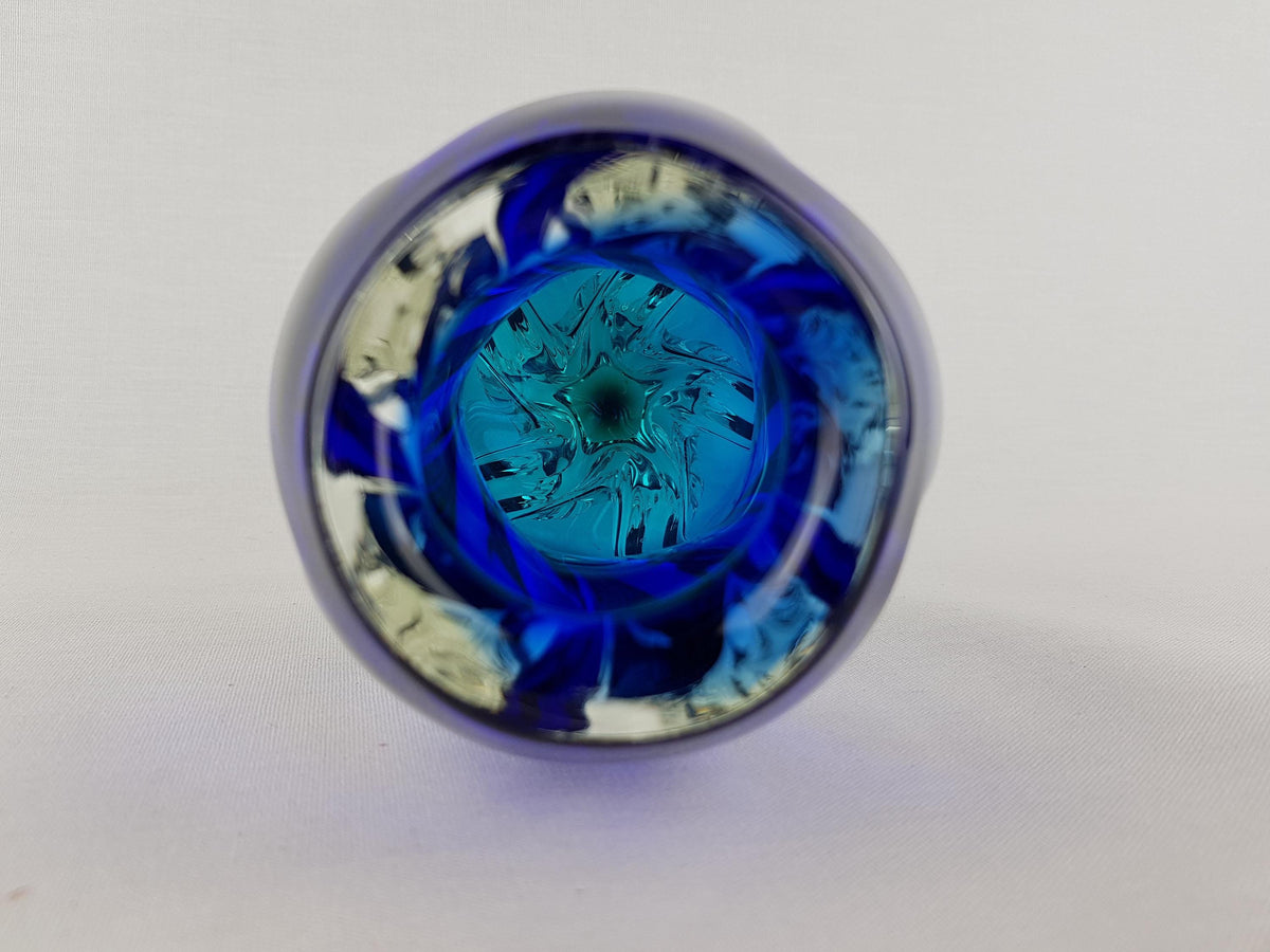 Vintage Rare JOSEF HOSPODKA Blue Vase Novy Bor Borocrystal Bohemian Czech Glass 1960s Czechoslovakia