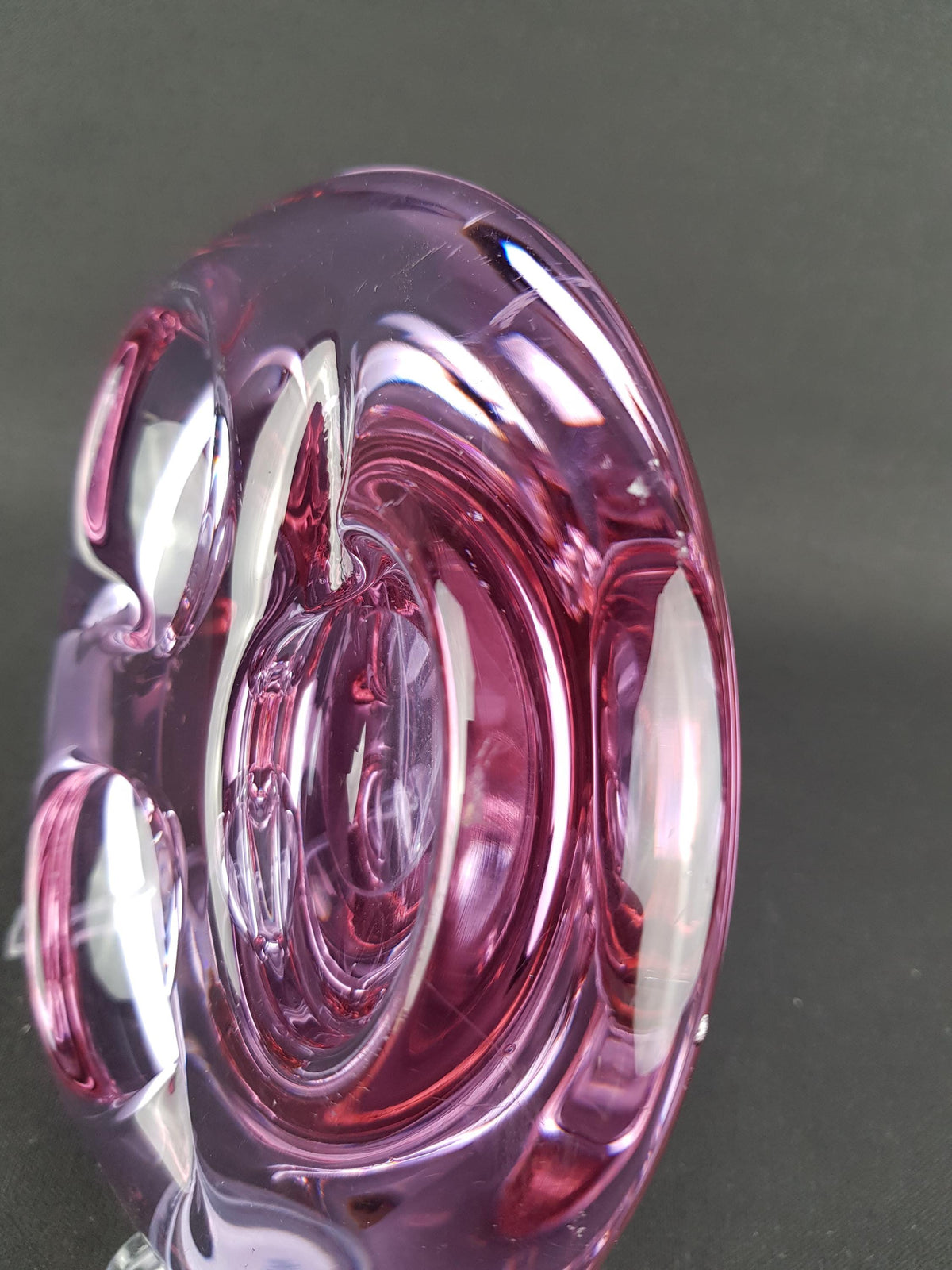 Vintage Sklo Union Purple Glass Valet Ashtray Czech Art Glass Rudolf Jurnikl Czechoslovakia 1960s