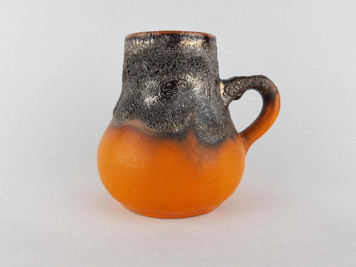 Vintage MAREI KERAMIK Handled Orange Vase with Brown Fat Lava 3041 West German Pottery 1970s