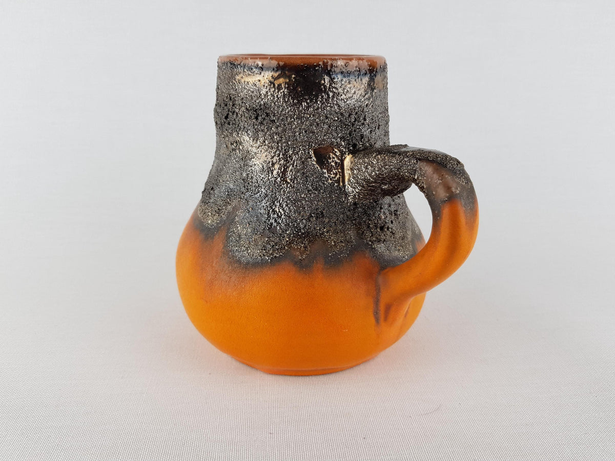 Vintage MAREI KERAMIK Handled Orange Vase with Brown Fat Lava 3041 West German Pottery 1970s