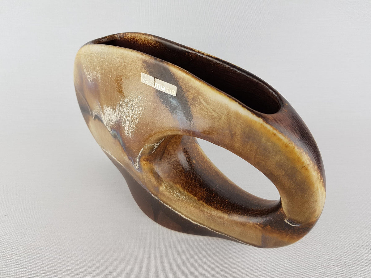 Vintage FORMANO Abstract Ceramic Vase Brown Beige Sculptural West Germany 1980s Design Vase