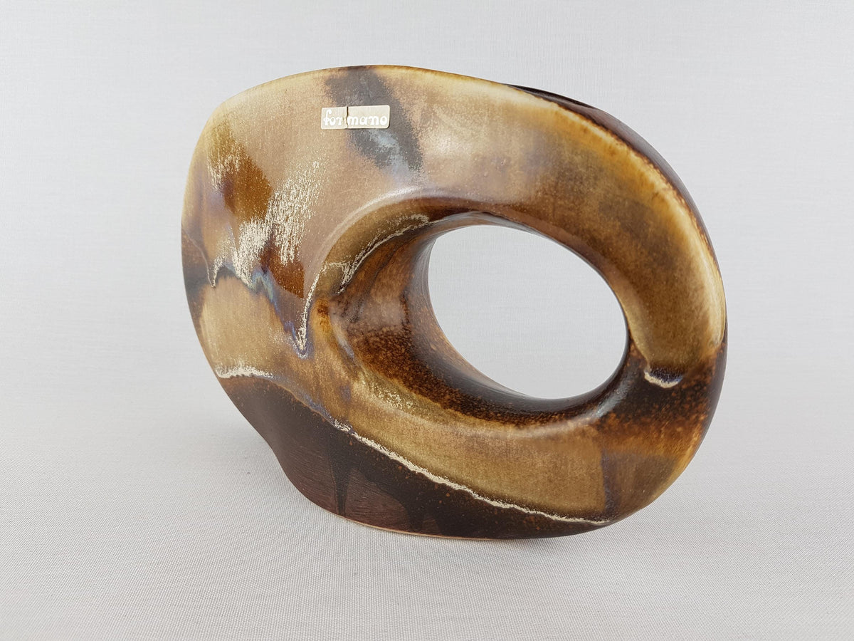 Vintage FORMANO Abstract Ceramic Vase Brown Beige Sculptural West Germany 1980s Design Vase