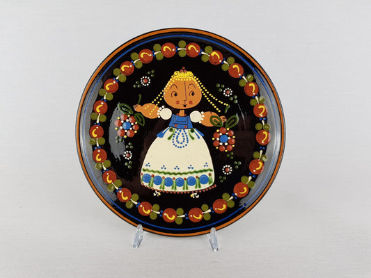 Vintage WILLY AEBI Hasle Wall Plate Flower Girl Swiss Studio Pottery Hand Painted Engobe 1960s Switzerland