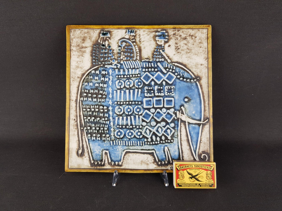 Vintage LISA LARSON for Gustavsberg, Tile with Elephant from the UNIK Series Sweden 1962-1967s