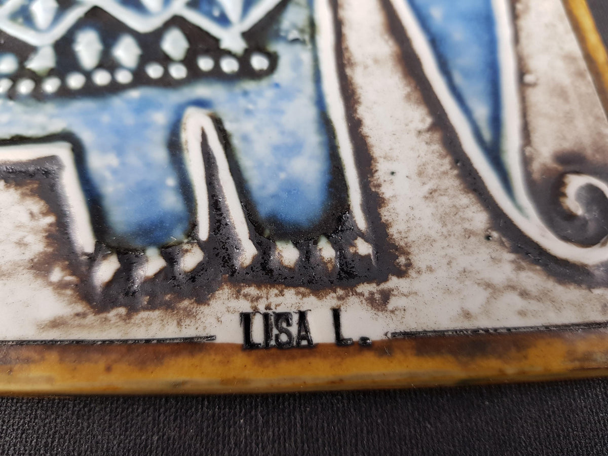 Vintage LISA LARSON for Gustavsberg, Tile with Elephant from the UNIK Series Sweden 1962-1967s