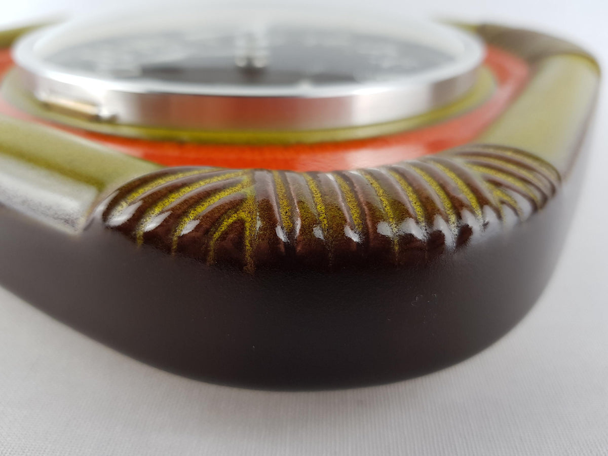 Vintage HERBOLZHEIMER KERAMIK Orange and Green Ceramic Kitchen Clock West German Pottery 1970s