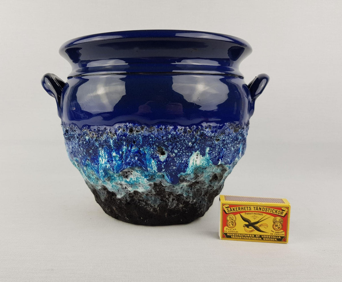 Vintage MAREI KERAMIK Blue 'Capri' Decor Fat Lava Flower Cache Pot Planter West German Pottery 1970s