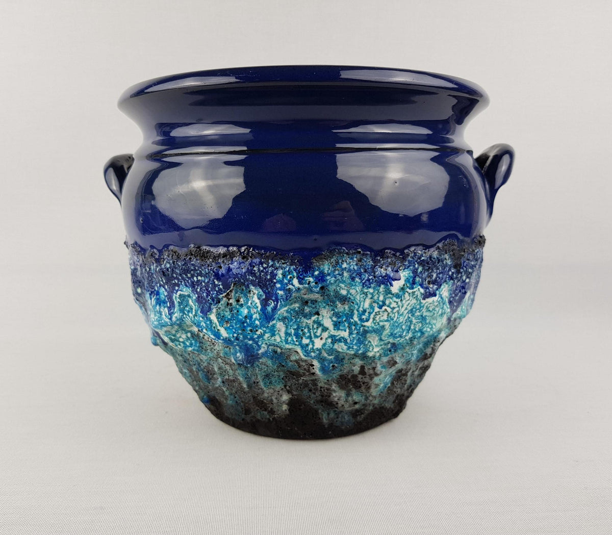 Vintage MAREI KERAMIK Blue 'Capri' Decor Fat Lava Flower Cache Pot Planter West German Pottery 1970s