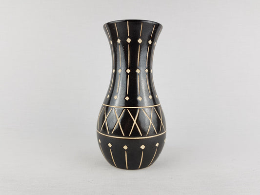 Vintage PIESCHE und REIF Dark Brown Sgraffito Vase DDR East German Pottery 1970s