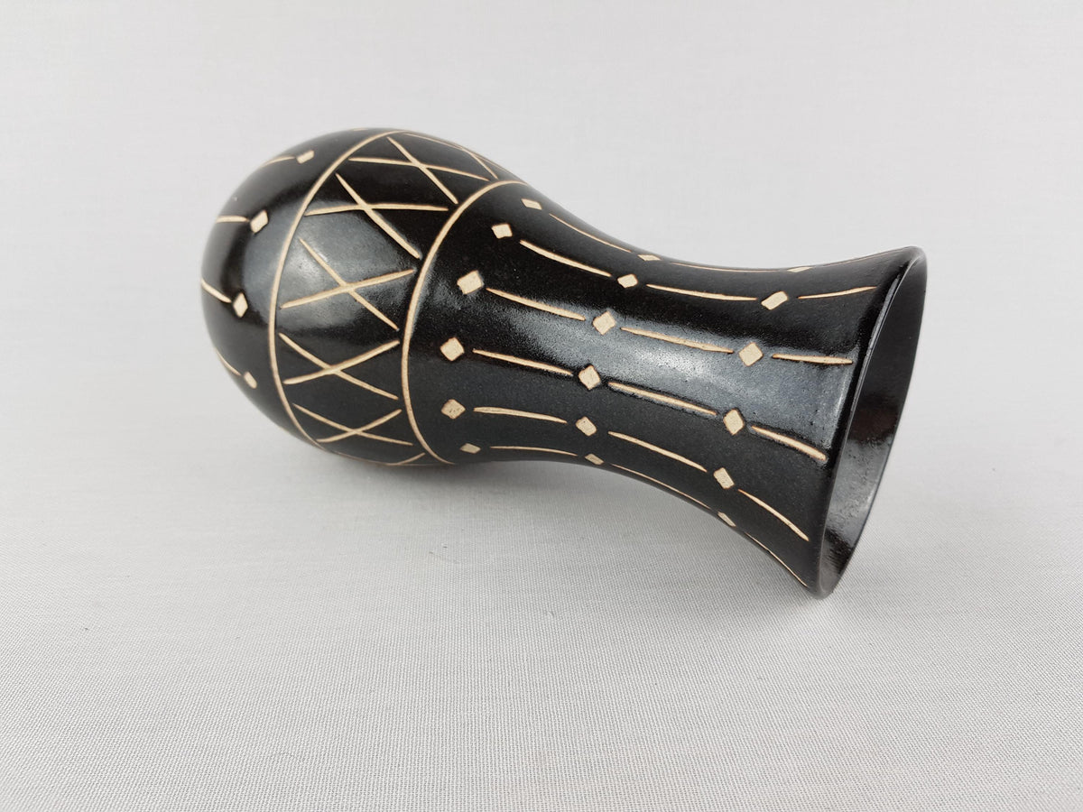 Vintage PIESCHE und REIF Dark Brown Sgraffito Vase DDR East German Pottery 1970s