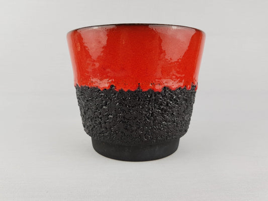 Vintage JOPEKO KERAMIK Red and Black Fat Lava Planter / Flower Pot with "Lava" Decor West German Pottery 1970s