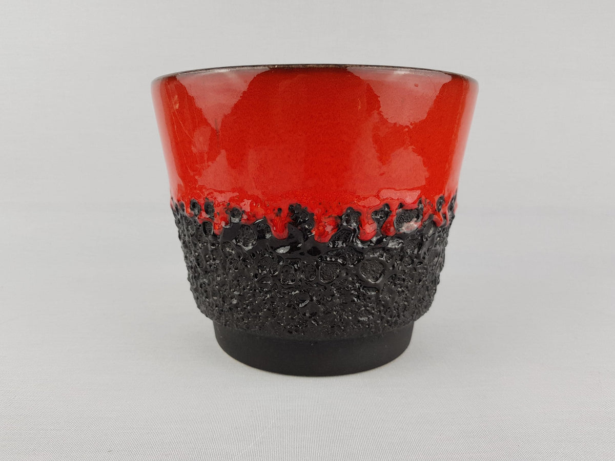 Vintage JOPEKO KERAMIK Red and Black Fat Lava Planter / Flower Pot with "Lava" Decor West German Pottery 1970s