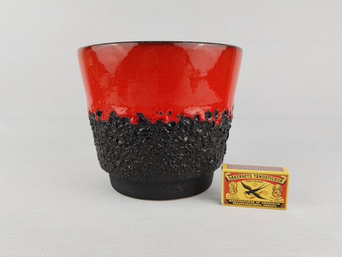 Vintage JOPEKO KERAMIK Red and Black Fat Lava Planter / Flower Pot with "Lava" Decor West German Pottery 1970s