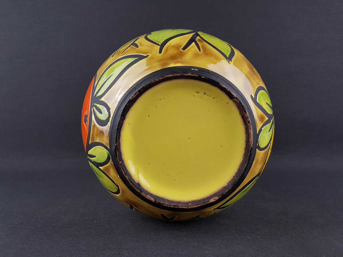 Vintage ALVINO BAGNI Yellow Vase with Fruit Decor Italian Pottery 1970's