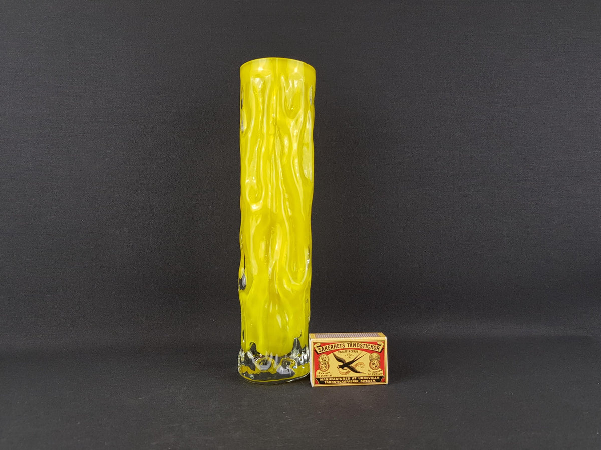 Vintage INGRID GLAS Bright Yellow Cylinder Vase Wave Design German Pottery 1960s 1970s