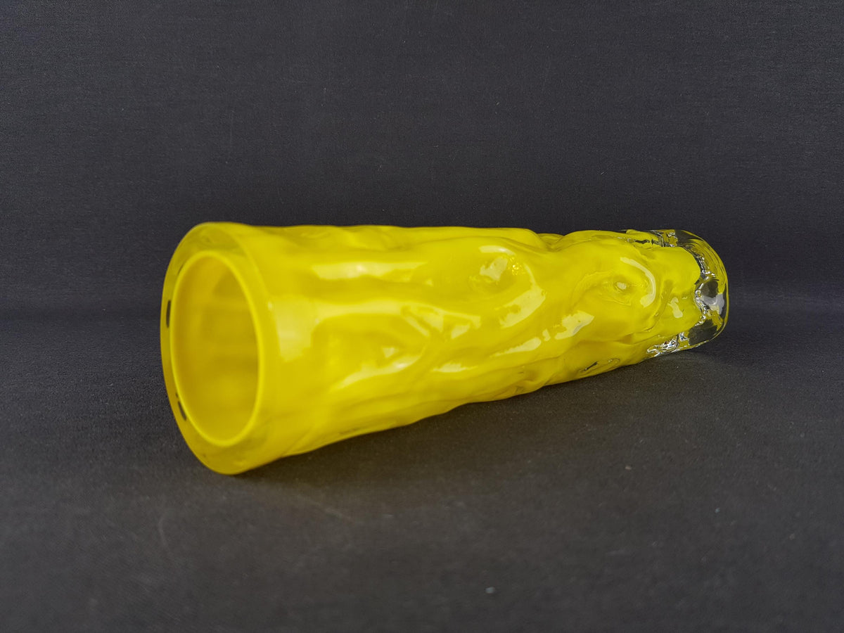Vintage INGRID GLAS Bright Yellow Cylinder Vase Wave Design German Pottery 1960s 1970s