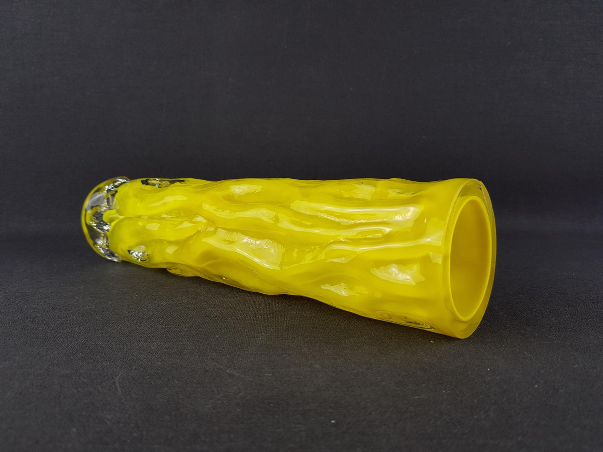 Vintage INGRID GLAS Bright Yellow Cylinder Vase Wave Design German Pottery 1960s 1970s