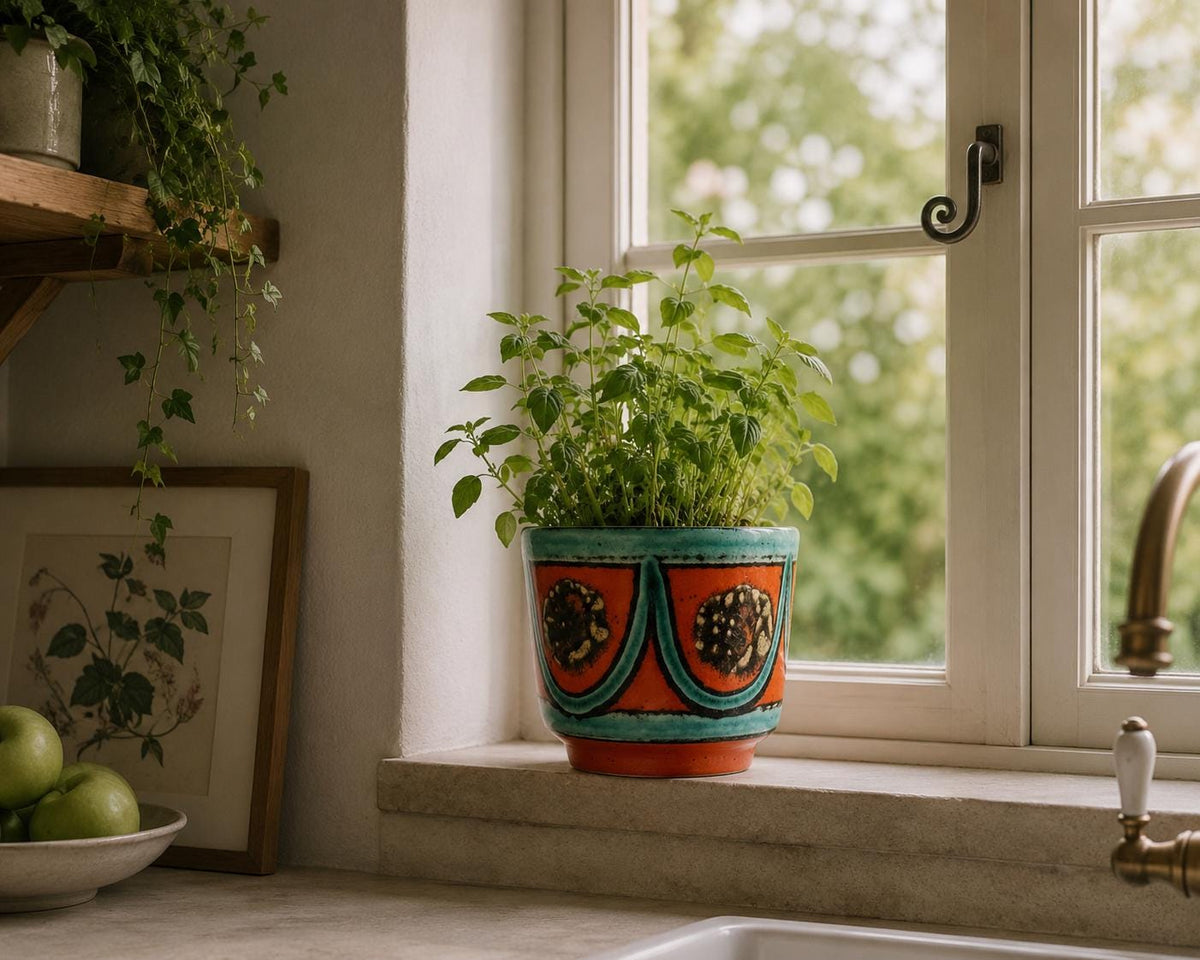 Vintage WEST GERMAN POTTERY Orange Flower Pot Planter 1970s
