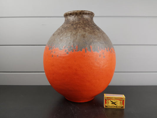 Vintage JASBA KERAMIK Orange and Brown Fat Lava Vase N301 11 28 West-Germany 1970s