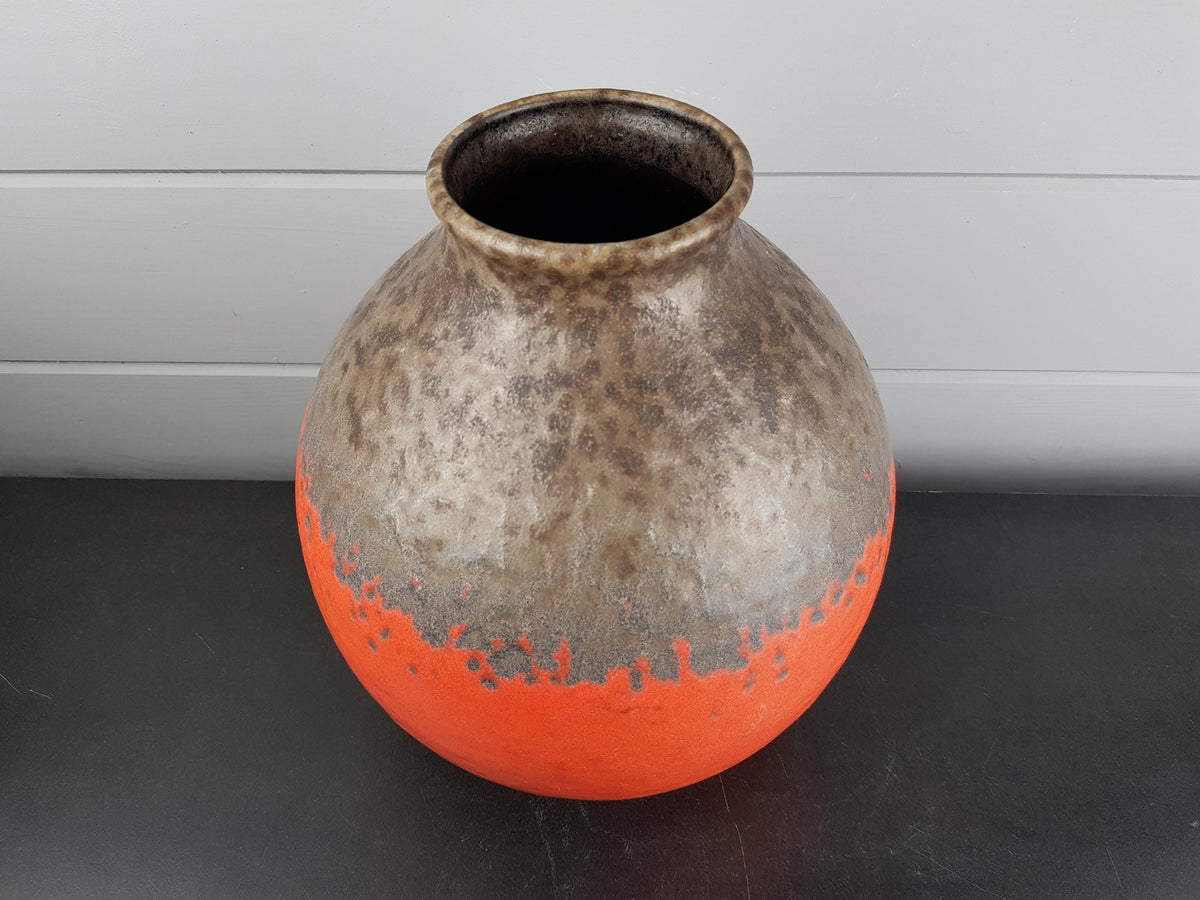 Vintage JASBA KERAMIK Orange and Brown Fat Lava Vase N301 11 28 West-Germany 1970s