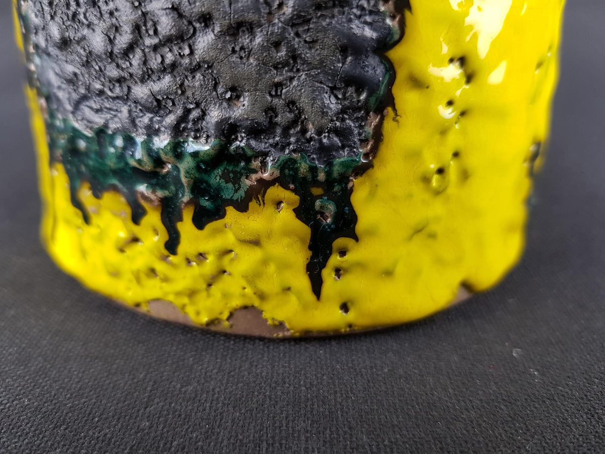 Vintage MAREI KERAMIK Yellow Fat Lava Vase With Greenish Gray Decor 6302 West German Pottery 1970s