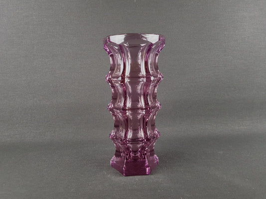 Vintage ROSICE Sklo Union Amethyst Purple Pressed Glass Vase Czechoslovakia 1960s 1970s Mid Century Modern