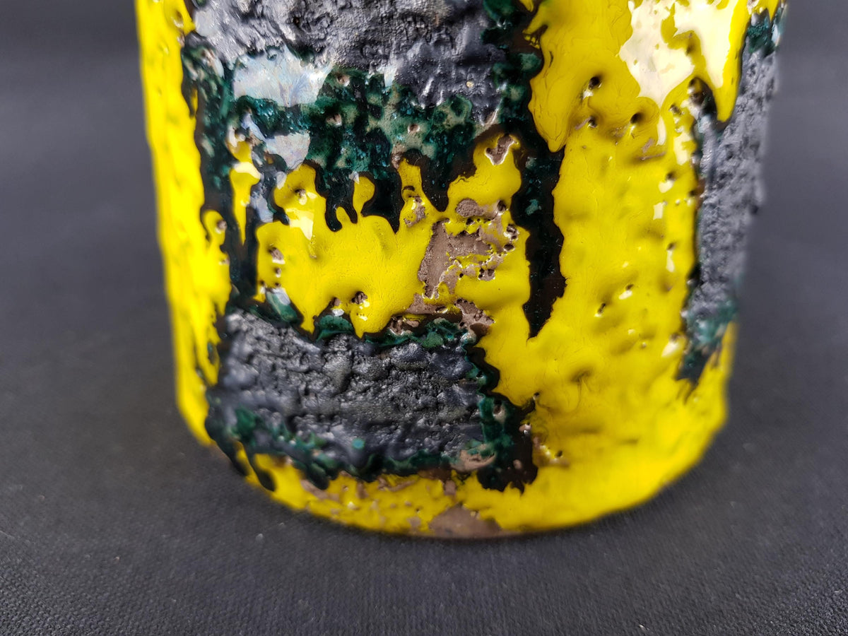 Vintage MAREI KERAMIK Yellow Fat Lava Vase With Greenish Gray Decor 6302 West German Pottery 1970s