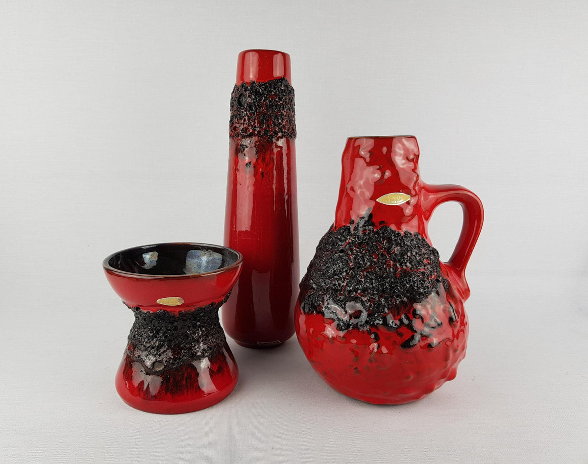 Vintage Set of 3 Kreutz Keramik Fat Lava Vases 1970's West German Pottery