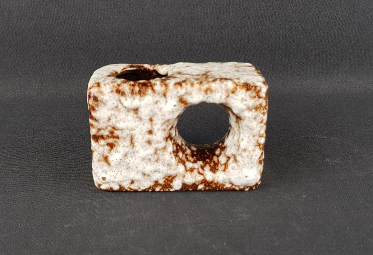 Vintage VEST KERAMIEK Fat Lava Square Chimney Vase with Van Gogh Glaze Dutch Pottery 1960-70s