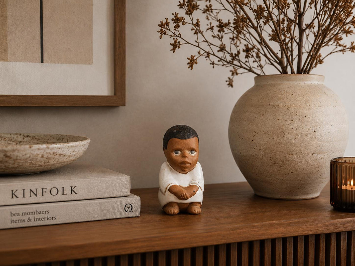 Vintage LISA LARSON Ceramic Boy "Syd" from the All Världens Barn Series of Gustavsberg Studio Pottery Sweden 1974s