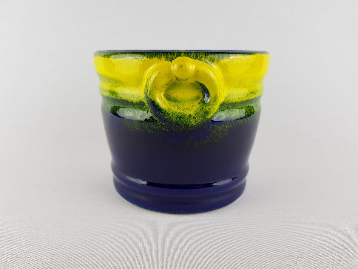 Vintage WALTHER BECHT Blue and Yellow Flower Pot Planter West German Pottery 1960s 1970s