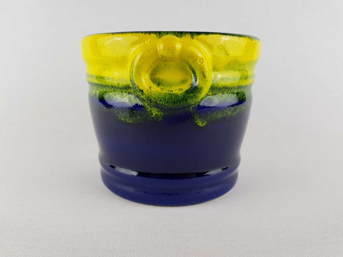 Vintage WALTHER BECHT Blue and Yellow Flower Pot Planter West German Pottery 1960s 1970s