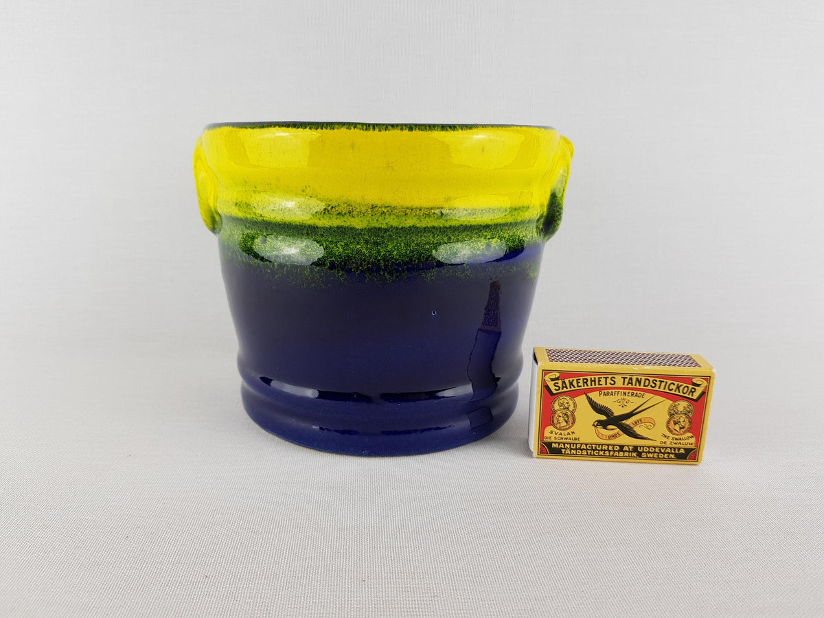 Vintage WALTHER BECHT Blue and Yellow Flower Pot Planter West German Pottery 1960s 1970s
