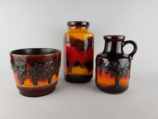 Set of 3 Vintage SCHEURICH KERAMIK Vases + Planter West German Pottery 1970s
