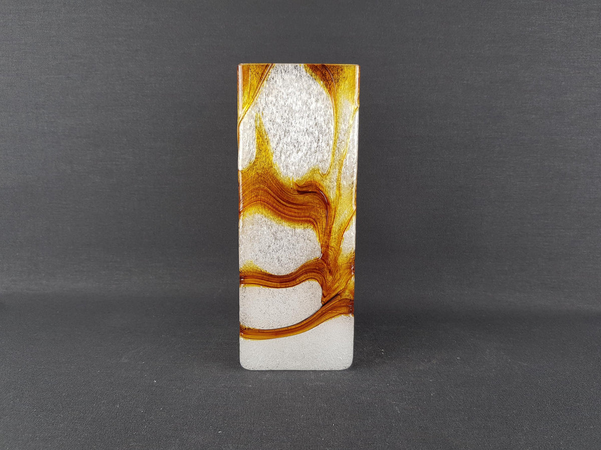 Vintage SPIEGELAU Frosted Crystal Glass Vase Amber White Foam Glass Art Vase West Germany 1960s 1970s