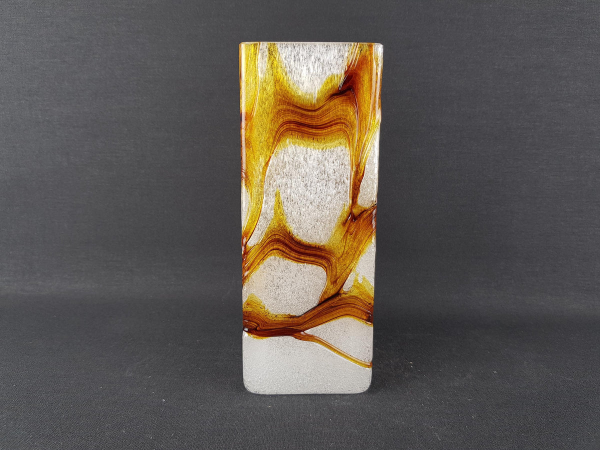 Vintage SPIEGELAU Frosted Crystal Glass Vase Amber White Foam Glass Art Vase West Germany 1960s 1970s