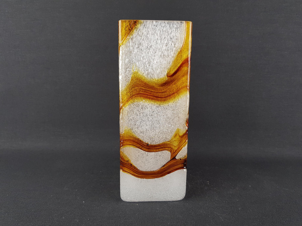 Vintage SPIEGELAU Frosted Crystal Glass Vase Amber White Foam Glass Art Vase West Germany 1960s 1970s