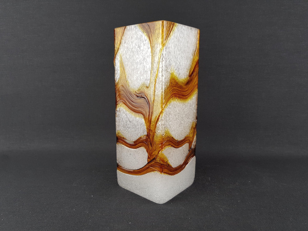 Vintage SPIEGELAU Frosted Crystal Glass Vase Amber White Foam Glass Art Vase West Germany 1960s 1970s