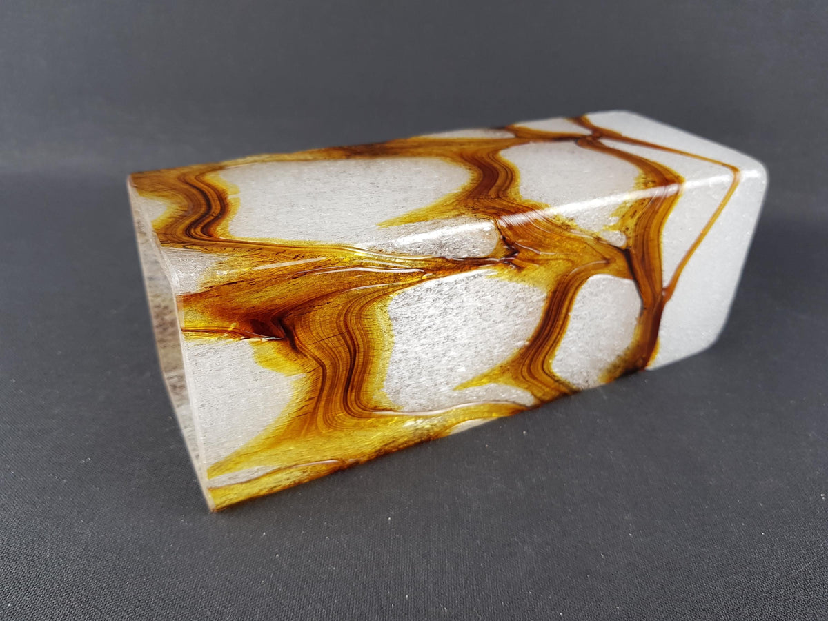 Vintage SPIEGELAU Frosted Crystal Glass Vase Amber White Foam Glass Art Vase West Germany 1960s 1970s