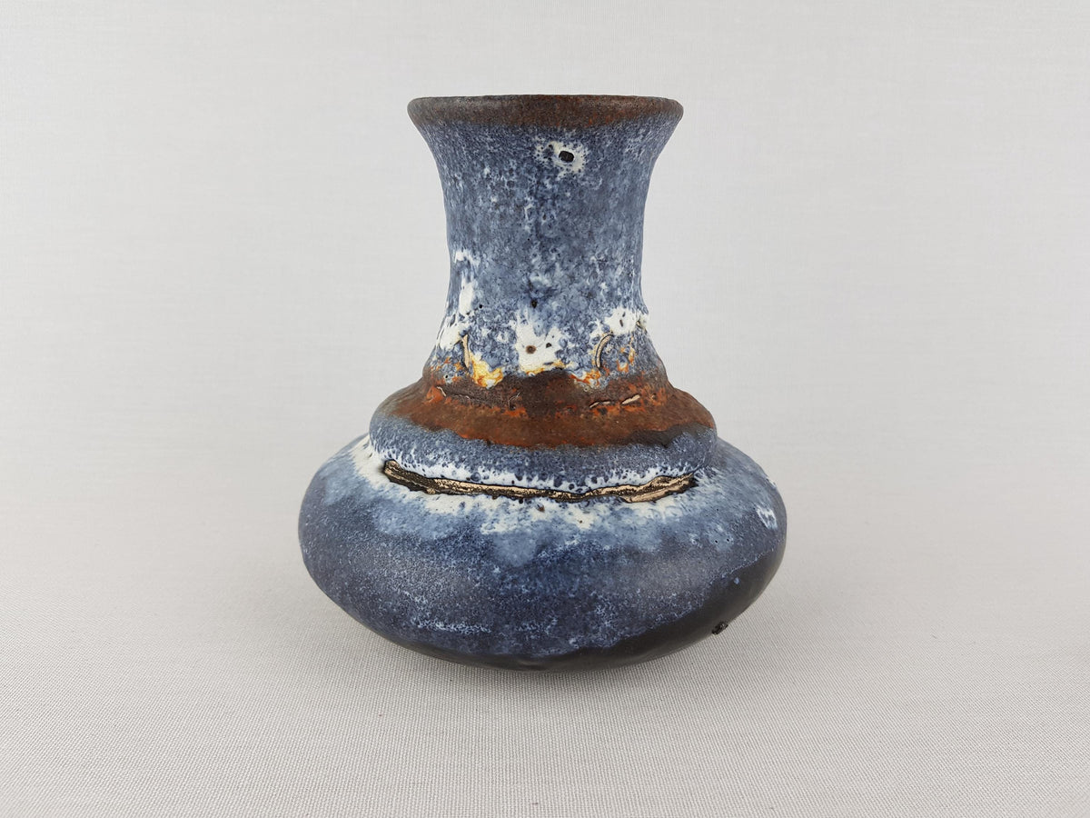 Vintage RUSCHA KERAMIK Blue, White and Brown Drip Glaze Vase West German Pottery 1970s