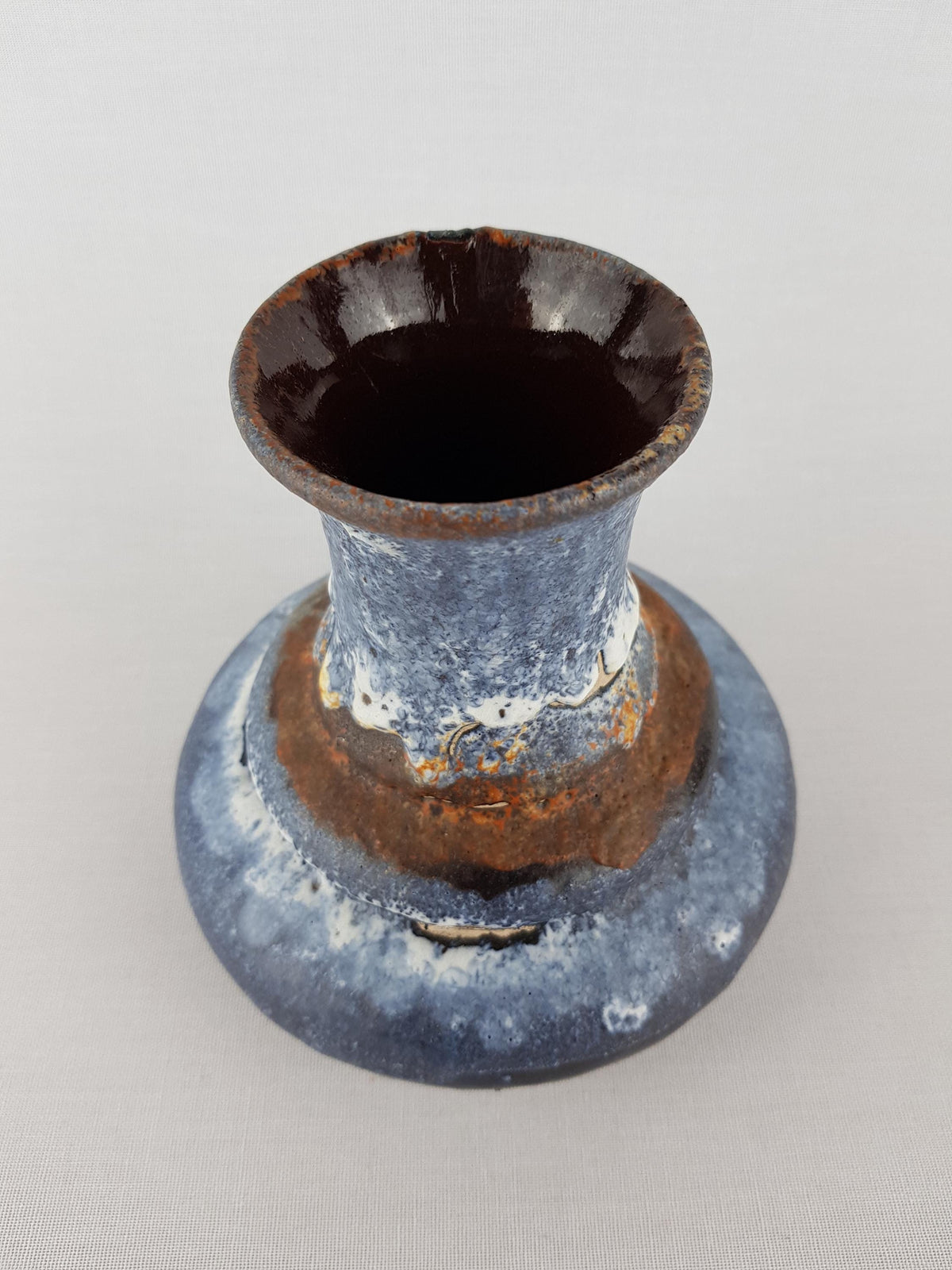 Vintage RUSCHA KERAMIK Blue, White and Brown Drip Glaze Vase West German Pottery 1970s