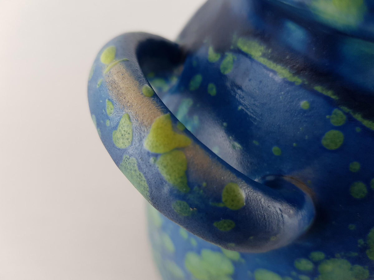 Vintage ES KERAMIK (Emons & Sohne) Double Handled Blue and Green Mottled Vase West German Pottery 1970s