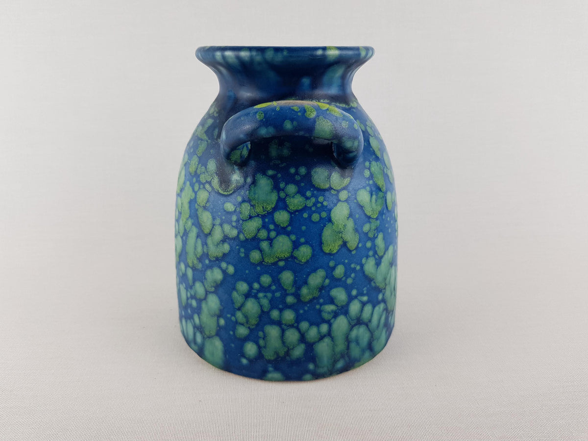 Vintage ES KERAMIK (Emons & Sohne) Double Handled Blue and Green Mottled Vase West German Pottery 1970s