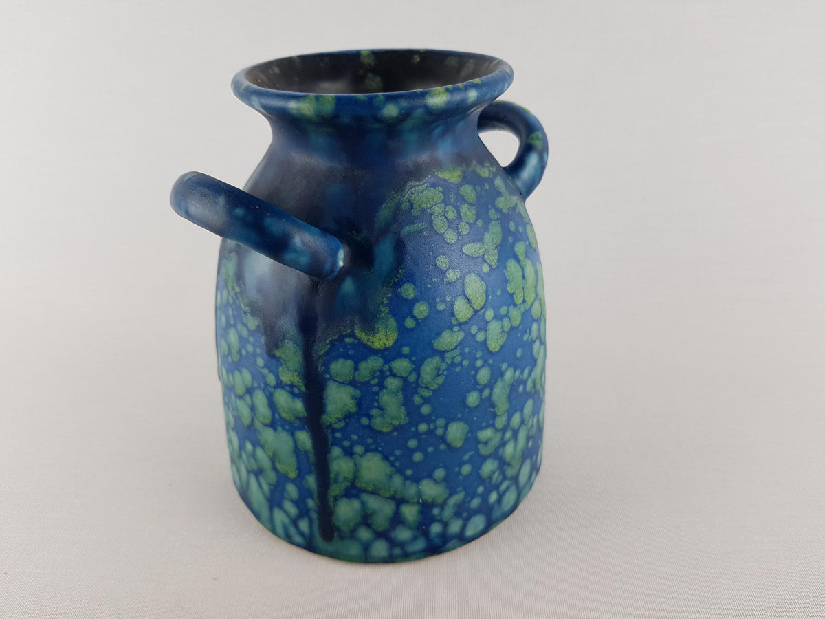 Vintage ES KERAMIK (Emons & Sohne) Double Handled Blue and Green Mottled Vase West German Pottery 1970s