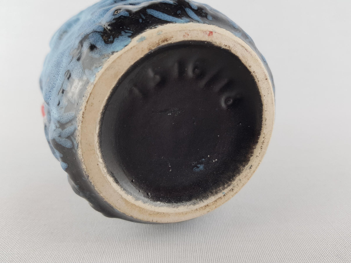 Vintage UBELACKER (Ü-Keramik) Blue and Red Relief Vase 1316 18 West German Pottery 1970s