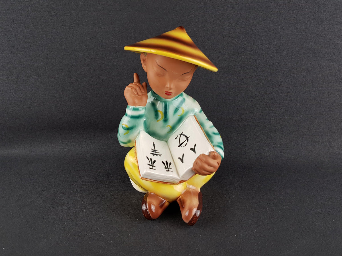 Vintage GMUNDNER KERAMIK Chinese Reader Figurine 2278 by Stephan Dakon Austria 1958 Mid Century Ceramic